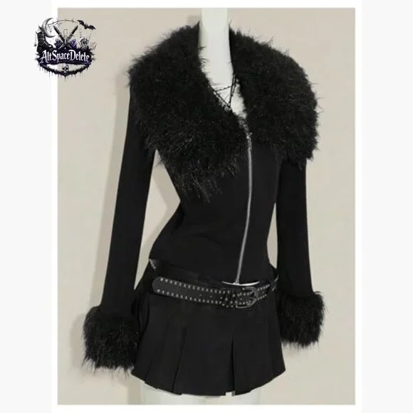 Faux Fur Jacket Zip Up Long Sleeve Aviator Coat Women's Outerwear - Picture 3 of 6